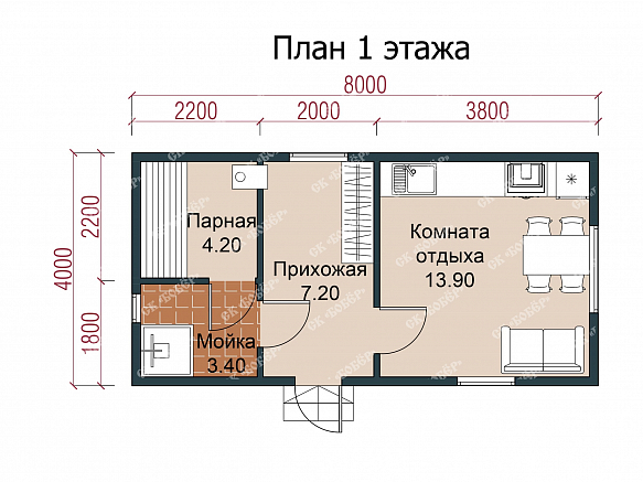 Сруб бани из бруса 4х8. фото